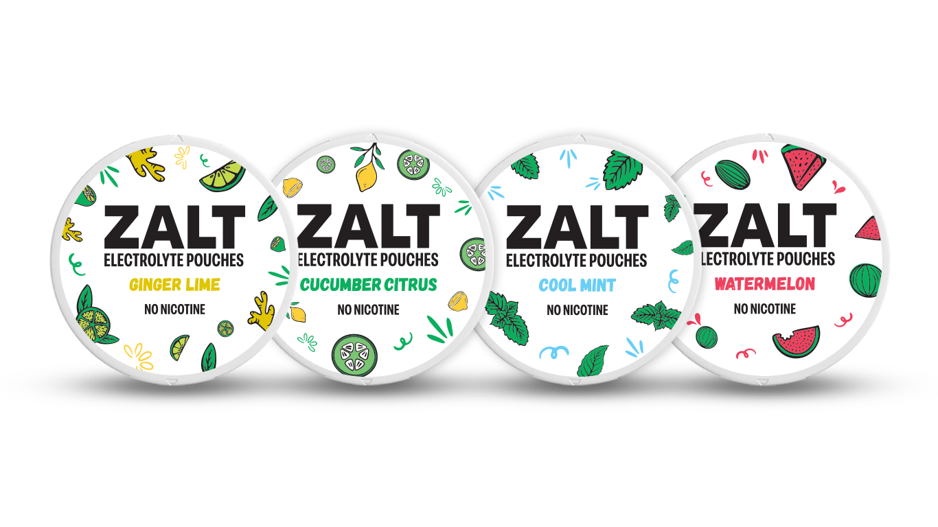 ZALT electrolyte pouches — four flavors
